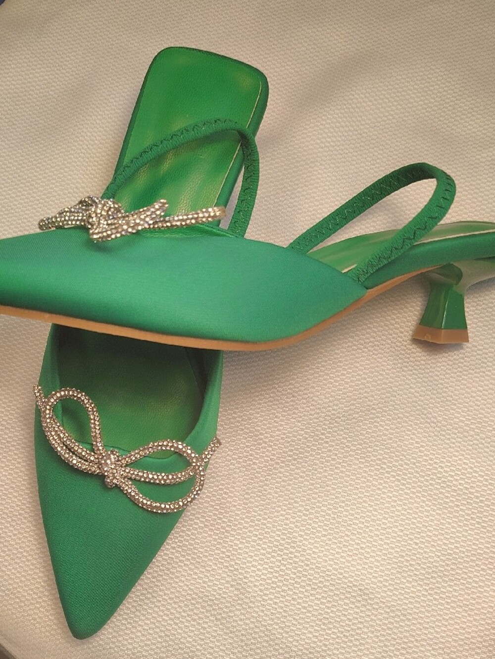 Emerald Green Pointed Toe Flats with Crystal Bow Accent - Picture 5 of 6